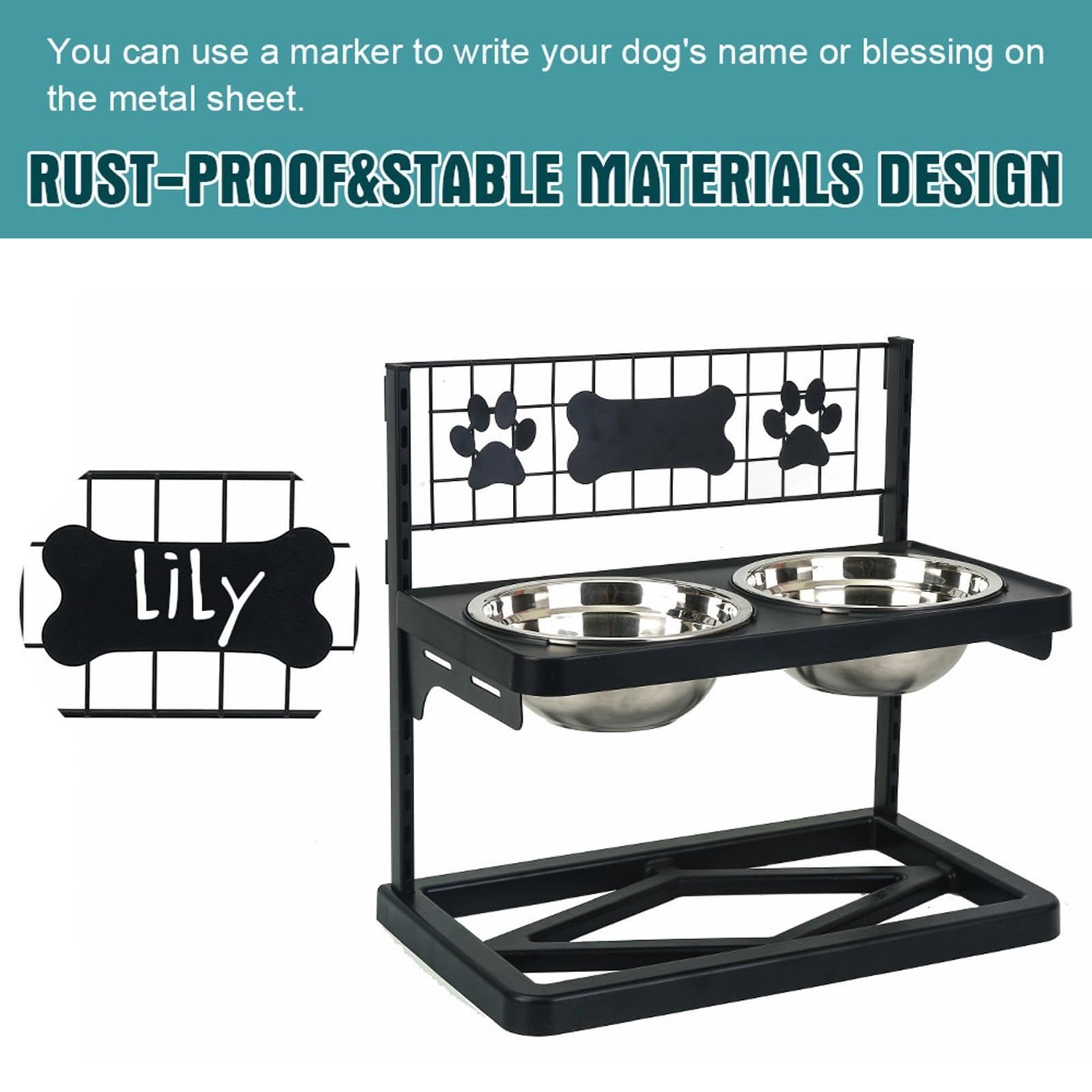 Soporte Elevado Para Cuencos De Perro Base Ajustable en Altura Comida Seca | Soporte Elevado con 2 Cuencos Acero Inoxidable Para Cocina Salón Balcón Agua Caldo De Huesos Y Yogur