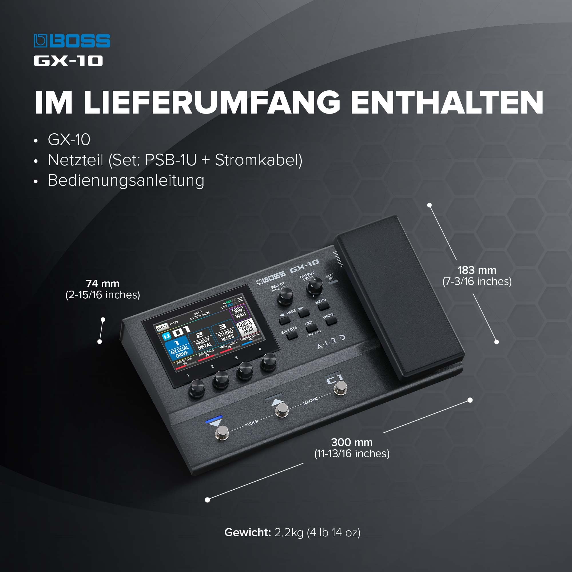 BOSS GX-10 | Compact Guitar & Bass Effects Processor | GX-100 Sound Engine | Colour Touch Display | 32 Amp Types & 170 BOSS Effects | Multi-mode Footswitches & Expression Pedal | AIRD Technology