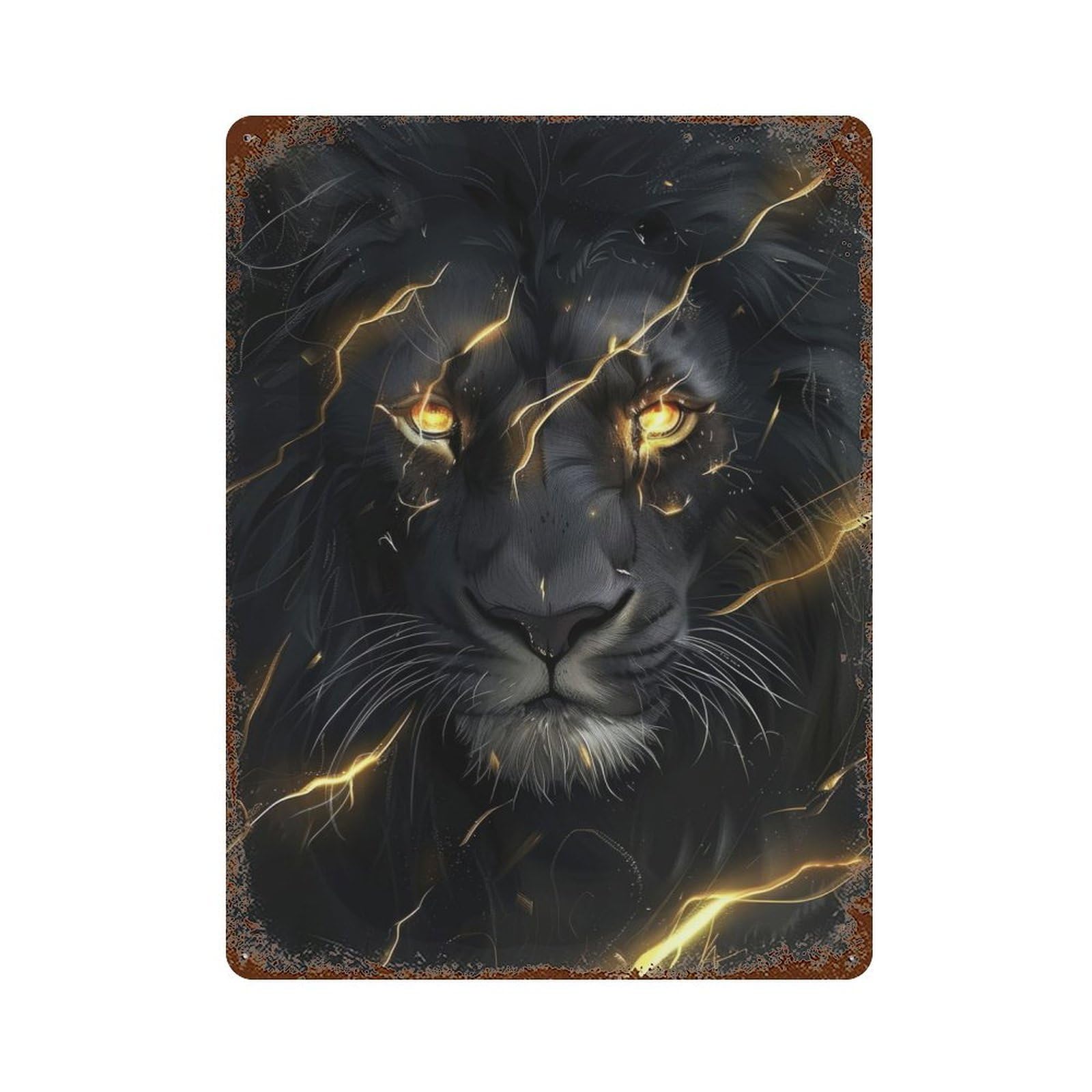 Black And Gold Lion 15.7"x11.8" Rust Effect Tin Sign, Industrial Home Decor for Living Room, Hallway And Home Decor