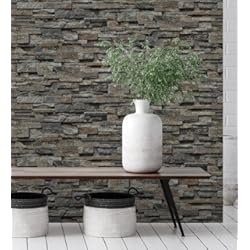 Muro Para Revestir GAULAN 127672 - Papel pintado vinílico lavable efecto imitación muro piedra pizarra con textura en relieve para pared salón cocina baño pasillo comedor - Rollo de 10 m x 0.53 m