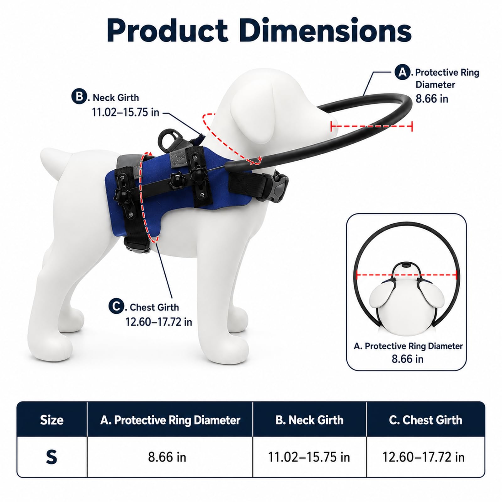 Bumper-Ring-Geschirr für sehbehinderte Hunde, 8,7 Zoll verstellbares Assistenzgeschirr mit Prallschutz für kleine Hunde 9-22 lbs, SBR-gepolstert, bequem, mit Leinenring