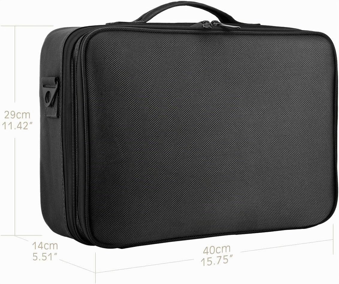 Luxspire Neceser Maquillaje con Divisor y Espejo para Mujer, Viaje Maletin Maquillaje Aseo Maleta Maquillaje Bolsa para Cosméticos, Organizador Estuche con Correa para Viaje Mujer, L - Negro