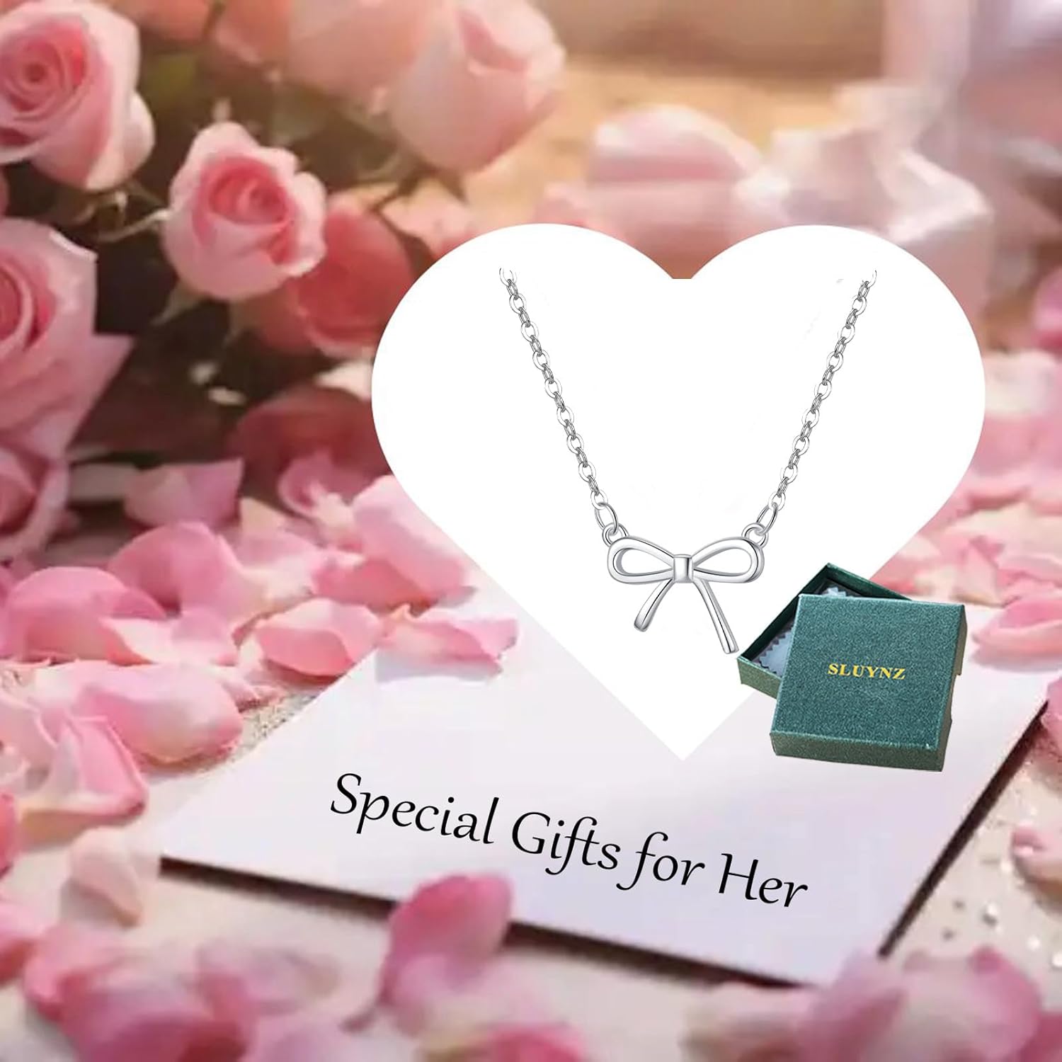 SLUYNZ 925 Sterling Silver Bow Necklace Choker for Women Mother Wife Bow Ribbon Pendant Necklace Chain Minimalist - Image 5