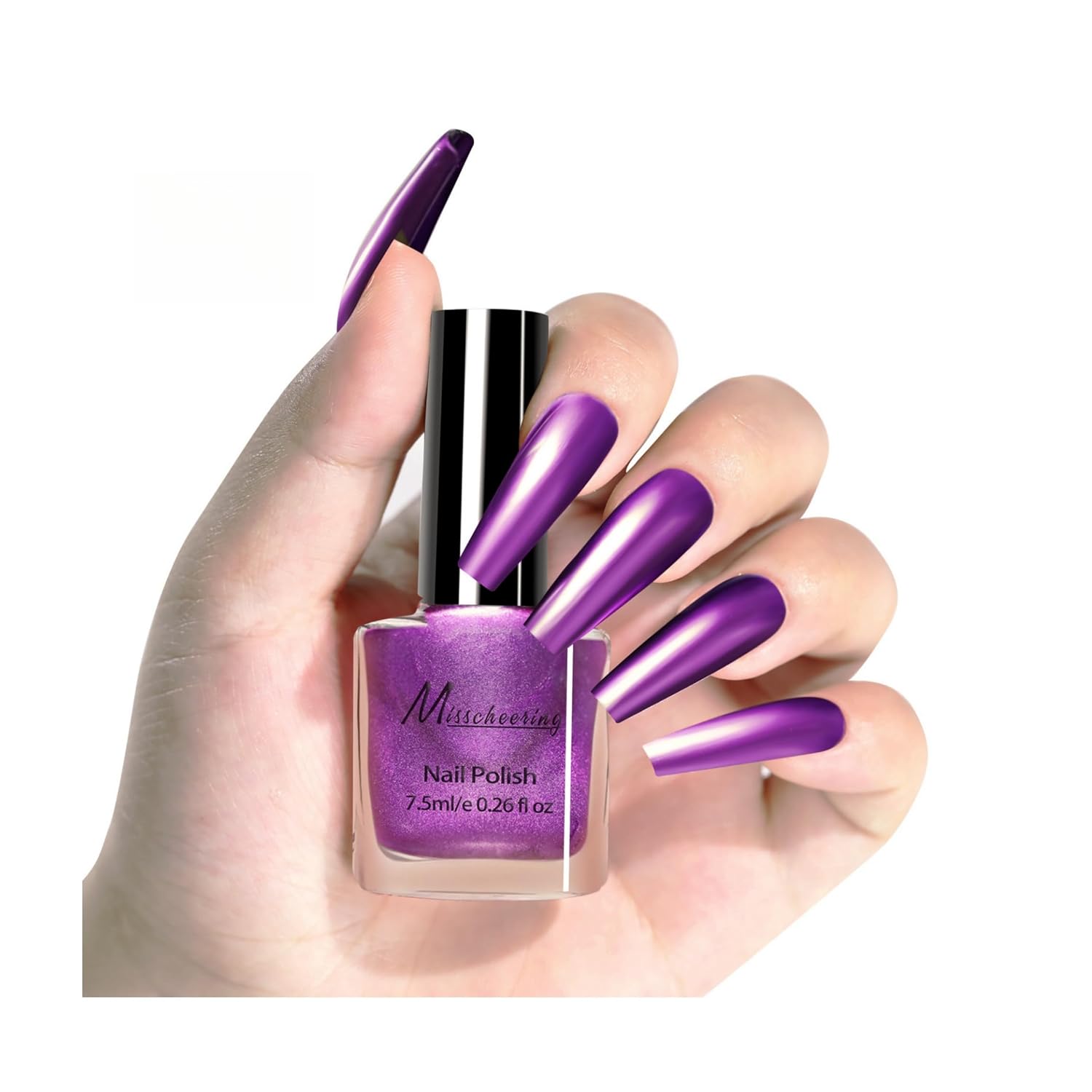 Purple Nail Polish Metallic Mirror Effect Metal Long-Lasting Quick Dry Nail Lacquers, Shiny Chrome DIY Manicure (9#, 18ml)