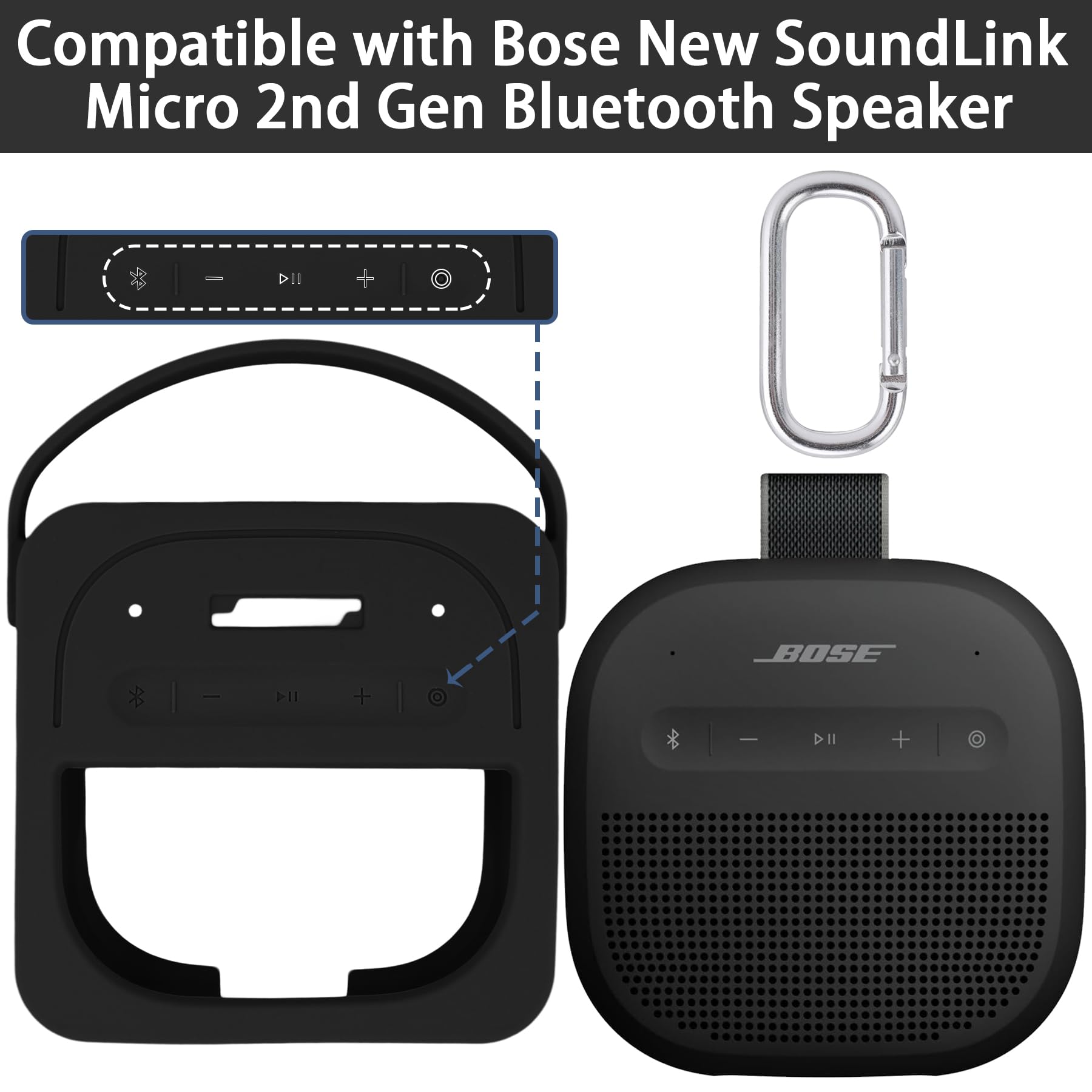 Aenllosi Silikon-Schutzhülle für tragbaren Bluetooth-Lautsprecher Bose New SoundLink Micro (2. Gen.), Reise-Tragetasche, nur Hülle, Lautsprecher Nicht im Lieferumfang enthalten, Schwarz