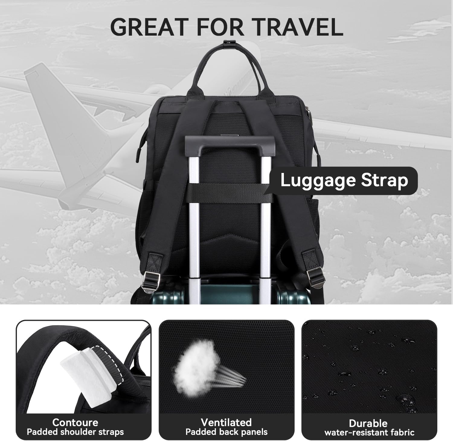 Laptop Backpack for Women & Men. 15.6 Inch Computer Backpack for Work Business, Waterproof Teacher Nurse Bag with Large Capacity, Lightweight College Bookbag Bags, Casual Daypack for Travel Black