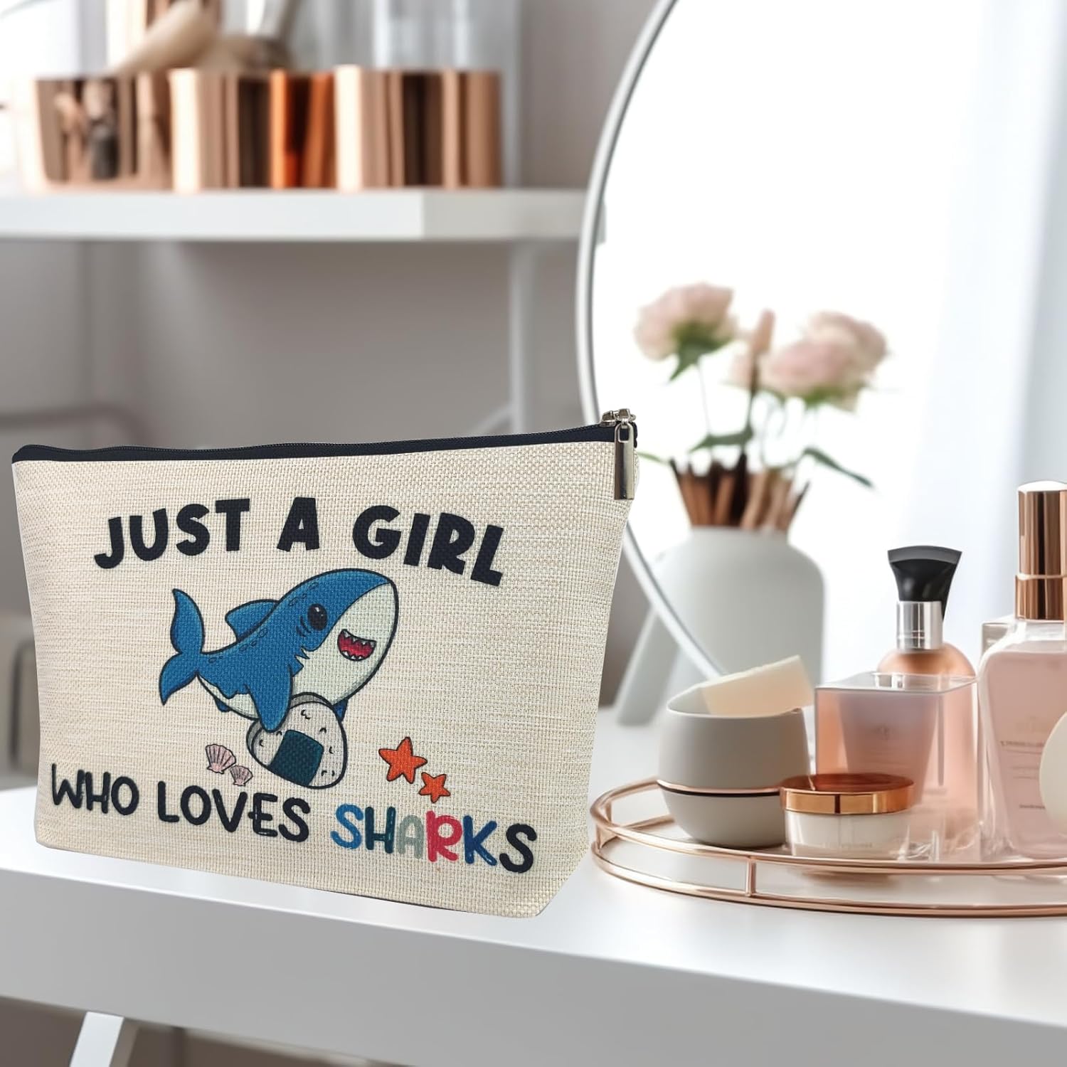 Shark Gifts for Women Makeup Bag, Cute Shark Themed Gifts for Shark Lovers Girls Kids Accessories, Just A Girl Who Loves Sharks Cosmetic Stuff Pouch, Birthday Christmas Decorations - Image 6