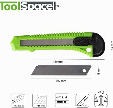 ToolSpace Set of 5 Cutter Knives 18 mm 5 x Carpet Knives Sharp Blade Robust Professional Cutter Stanley Knife Cattering Knife Wallpapering Knife Better Than Disposable Stanley Knife with Snap Off Blade