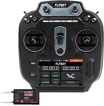 Flysky FS-ST16 16CH 2.4GHz RC Transmitter and FS-SR8 Receiver, 3.5 Inch IPS Screen Transmitter with Receiver Set for Remote Control Plane Car Boat Black