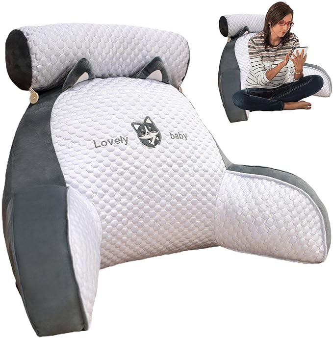 Reading Pillow for Sitting in Bed Back Cushion Rest Pillows with Detachable Neck