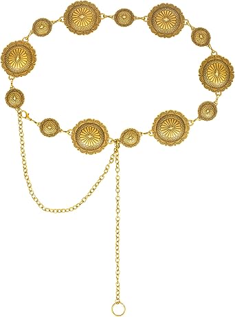 Western Belts for Women Adjustable Boho Concho Metal Cowgirl Waist Chain Belt for Dresses, Jeans, Country Concerts