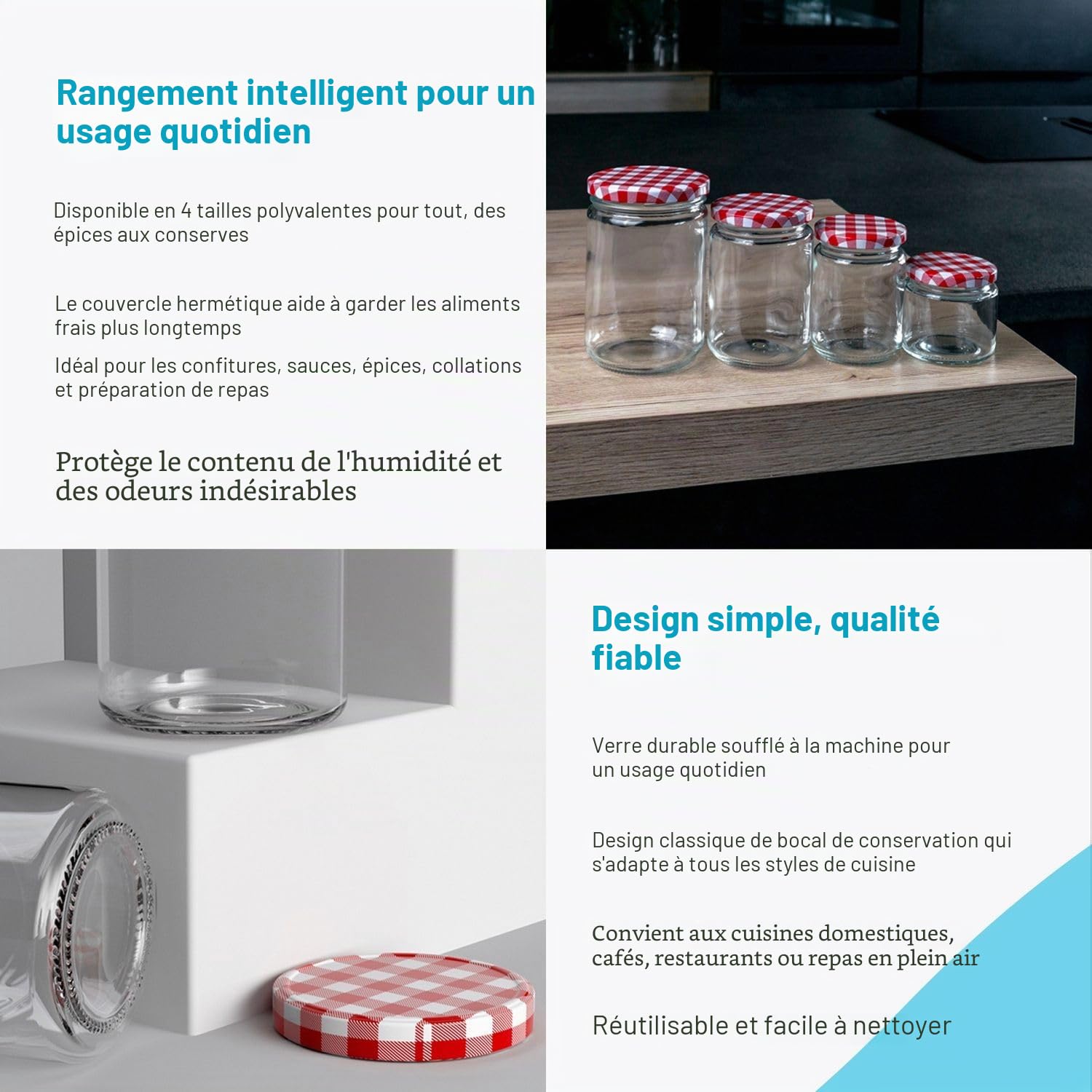 Intirilife, lot de 25 bocaux de conservation avec couvercle - 150 ml - 6,5 x 6,5 cm - Petits bocaux à fond bombé, bocaux à confiture, bocaux de conservation avec couvercle à vis, bocaux à épices