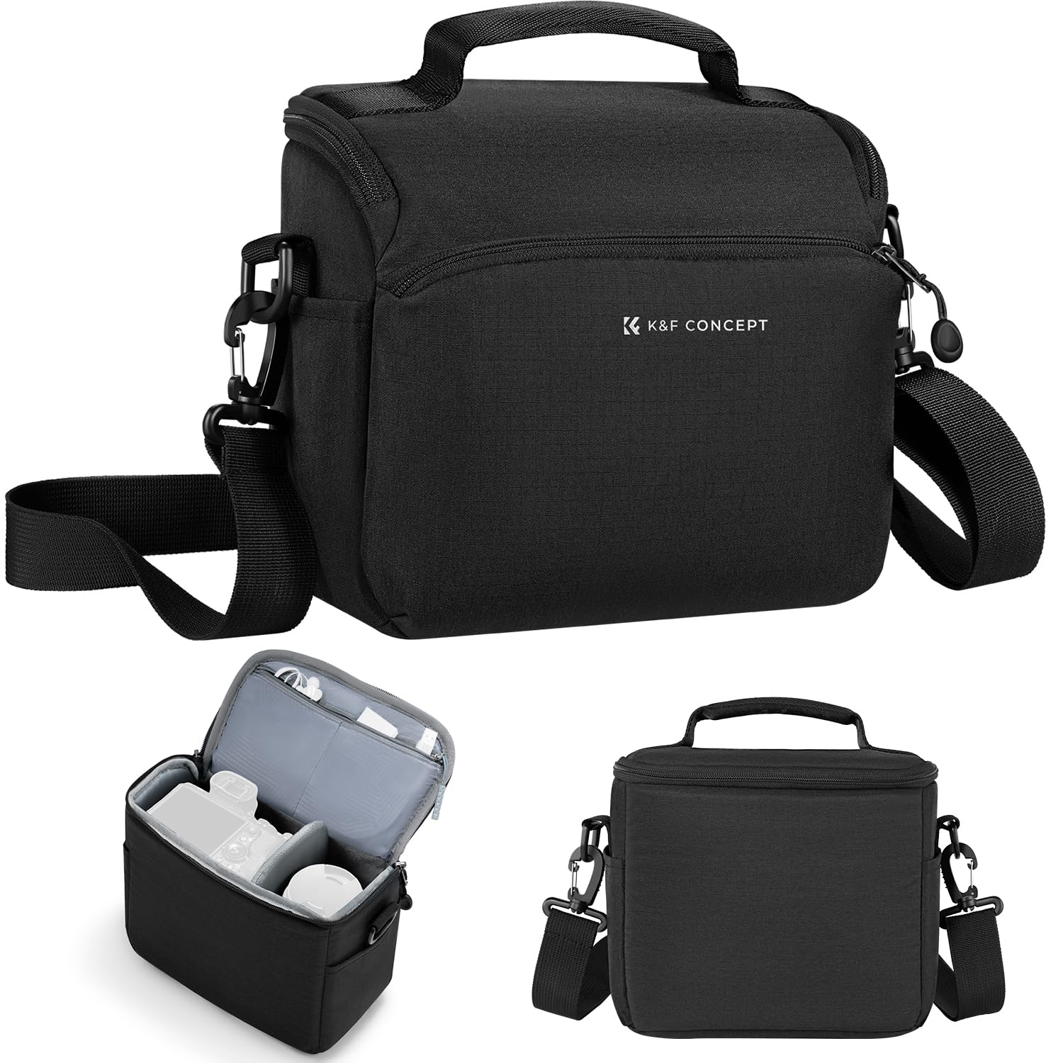 K&F Concept カメラバッグ ショルダーバッグ カメラショルダーバッグ おしゃれ 一眼レフカメラバッグ 5L 仕切り付き 撥水加工 軽量 手提げ/ショルダー カメラケース カメラアクセサリー/小物入れ収納用バッグ 旅行/出張/アウトドア撮影用バッグ 保護 コンパクト-ブラック