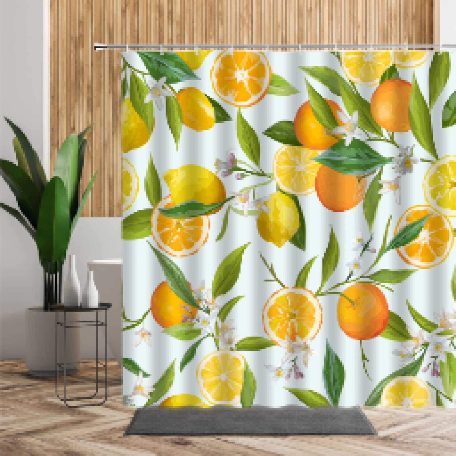 Cortinas de Ducha de limón Natural para baño, decoración de Cocina, Estampado de Limones Naranjas, Cortinas de baño de Tela de poliéster Impermeables, 120x200cm