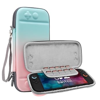 FIWWAT Switch 2 Case Carrying Case for Nintendo Switch 2, Slim Hard Shell Travel Protective Bag, Lightweight Portable Cover with 10 Game Slots, Smooth Easy to Clean, Pink Blue
