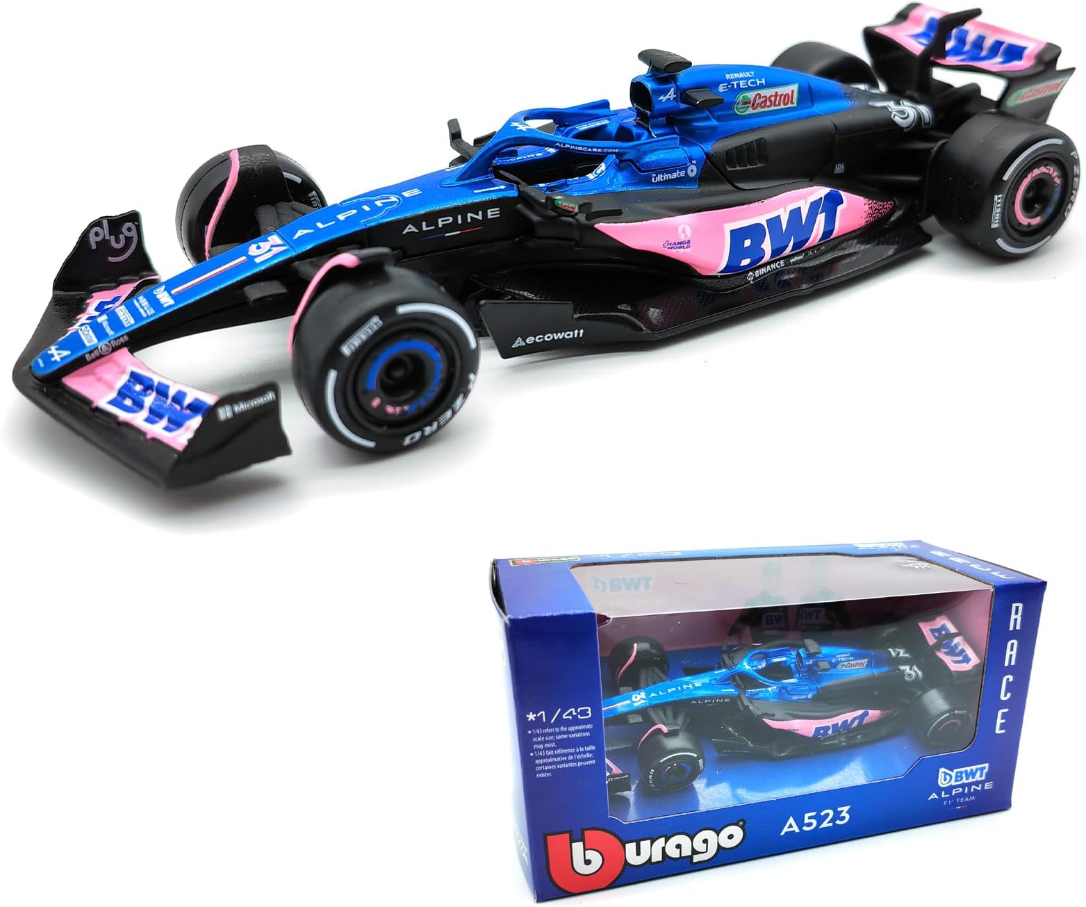 Bburago 1/43 F1 2023 Alpine F1 Team A523 31# Esteban Ocon Alloy Car Die Cast Car Model Collection Gift (Alpine A523 31#)
