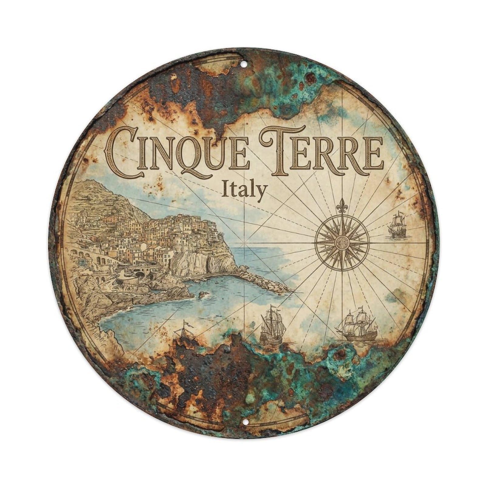 Vintage Travel Cinque Terre Italy Sail Metal Tin Sign