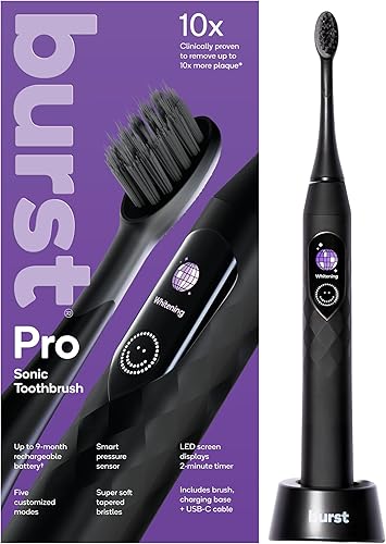 Burst Cepillo de dientes eléctrico Pro Sonic para adultos, cepillo de dientes de cerdas suaves para limpieza profunda y eliminación de placa,