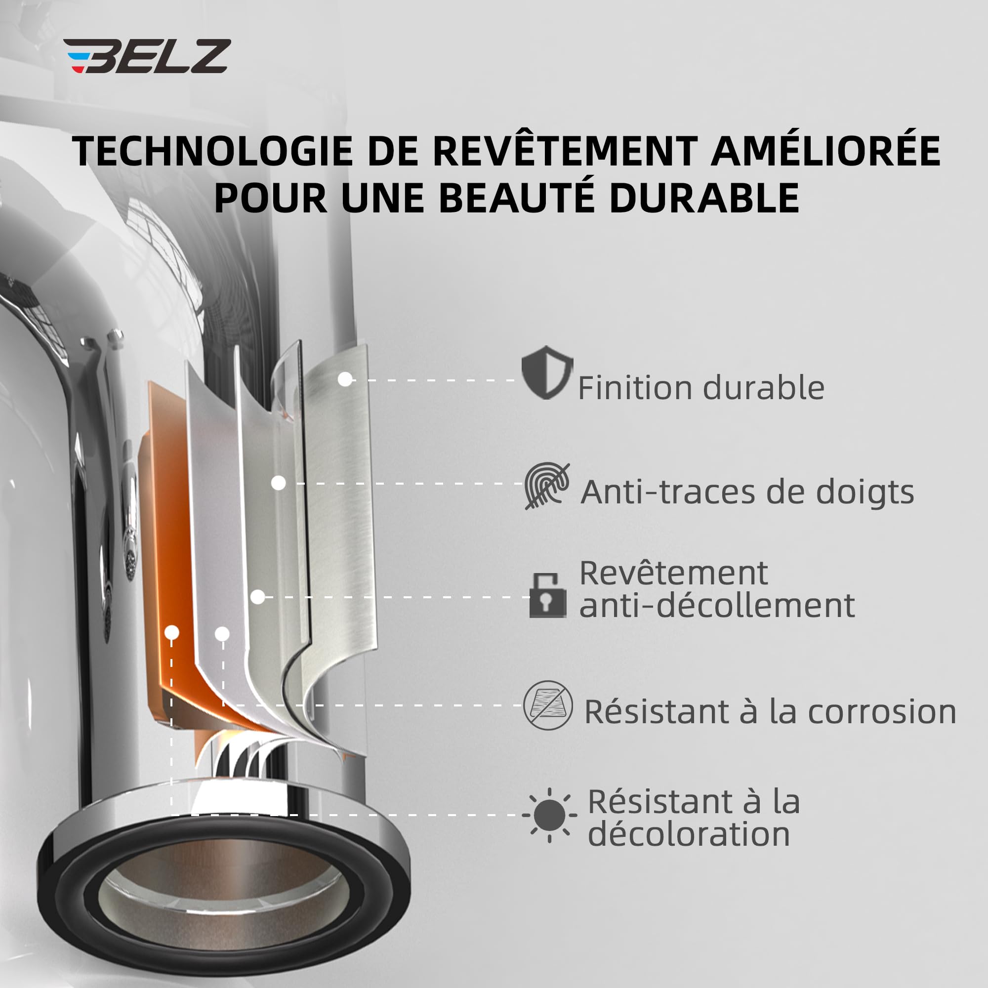 BELZ Robinet Mitigeur Lavabo Chromé Monocommande Économie d'Eau Anti-Goutte | Cartouche Céramique Anti-Goutte Économie d'Eau Laiton Massif Sans Plomb Montage Facile Finition Chromée Antirouille Durable