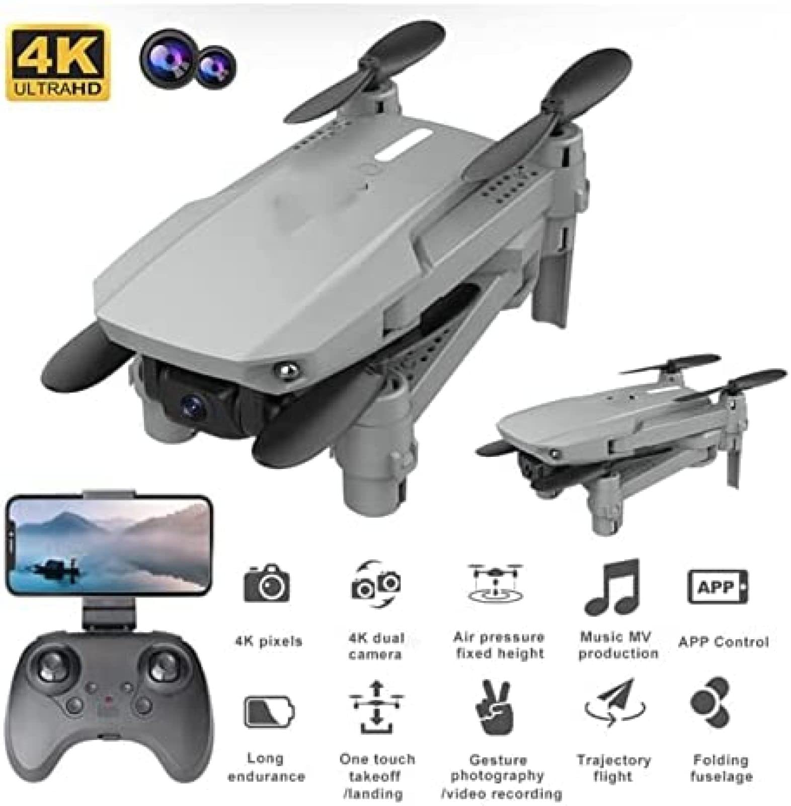 Drone Pieghevole Con Fotocamera Mini Drone Professionale 4K 1080P HD Doppia Fotocamera Pressione Dell'aria Mantenimento Dell'altitudine Quadcopter Pieghevole Dron Grandangolo Facile Da Usare Per I