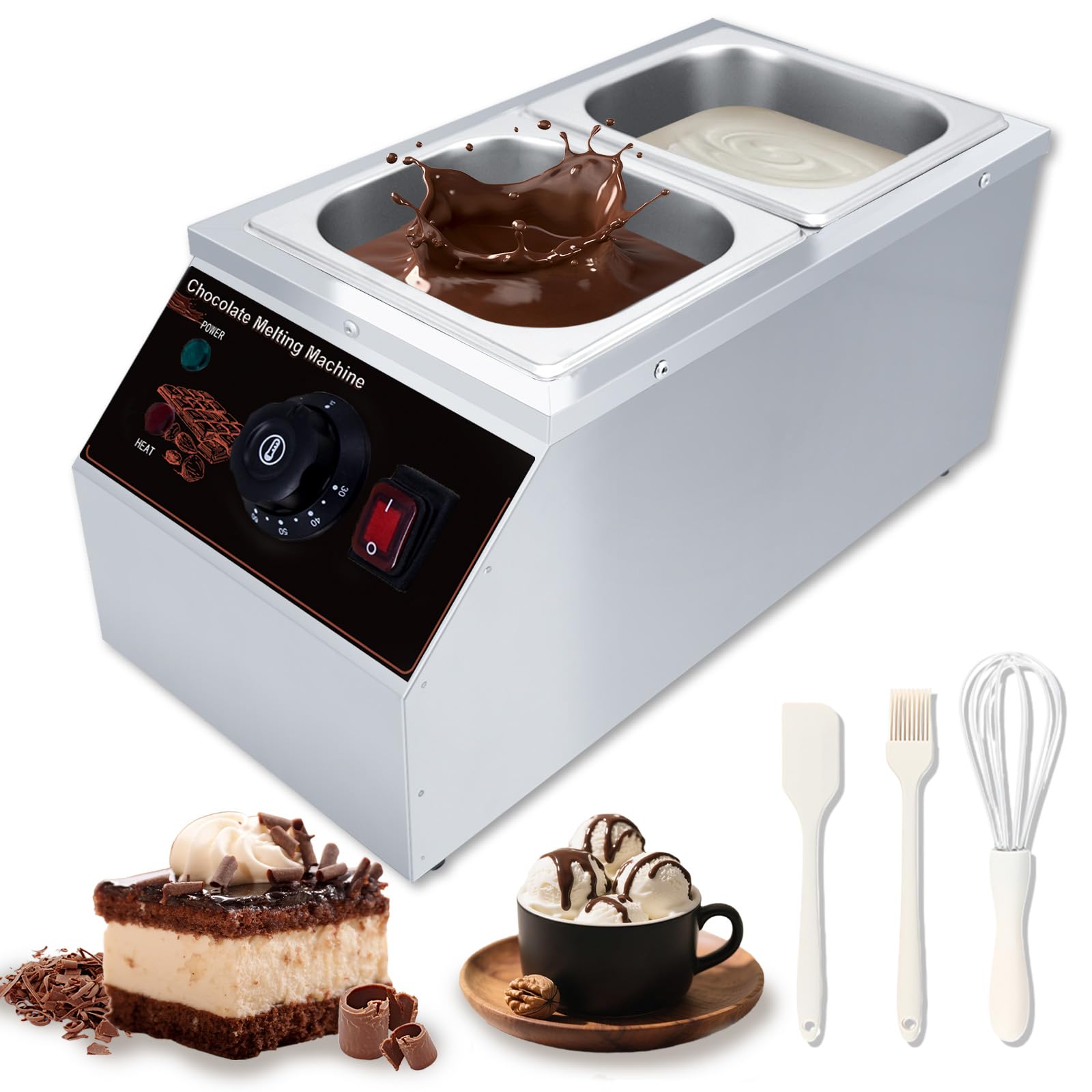 Cioccolato Crogiolo 600W Commerciale Elettrico Auto Cioccolato Riscaldatore Liquido In Acciaio Inox 2 Serbatoi per Casa Commerciale