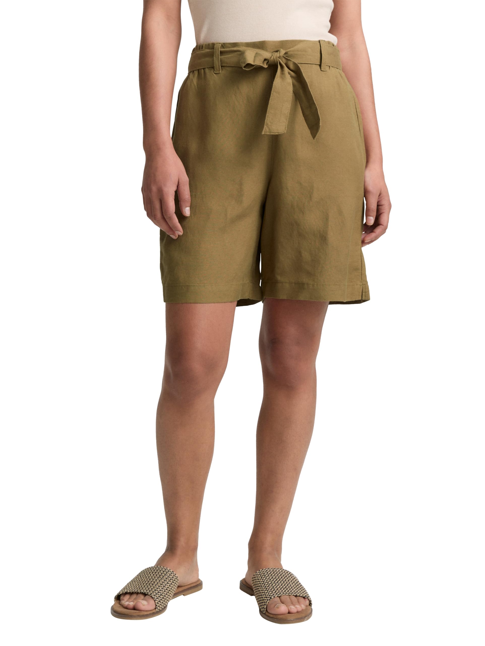 Tom Tailor Damen Loose Straight Bermuda Shorts mit Leinenanteil