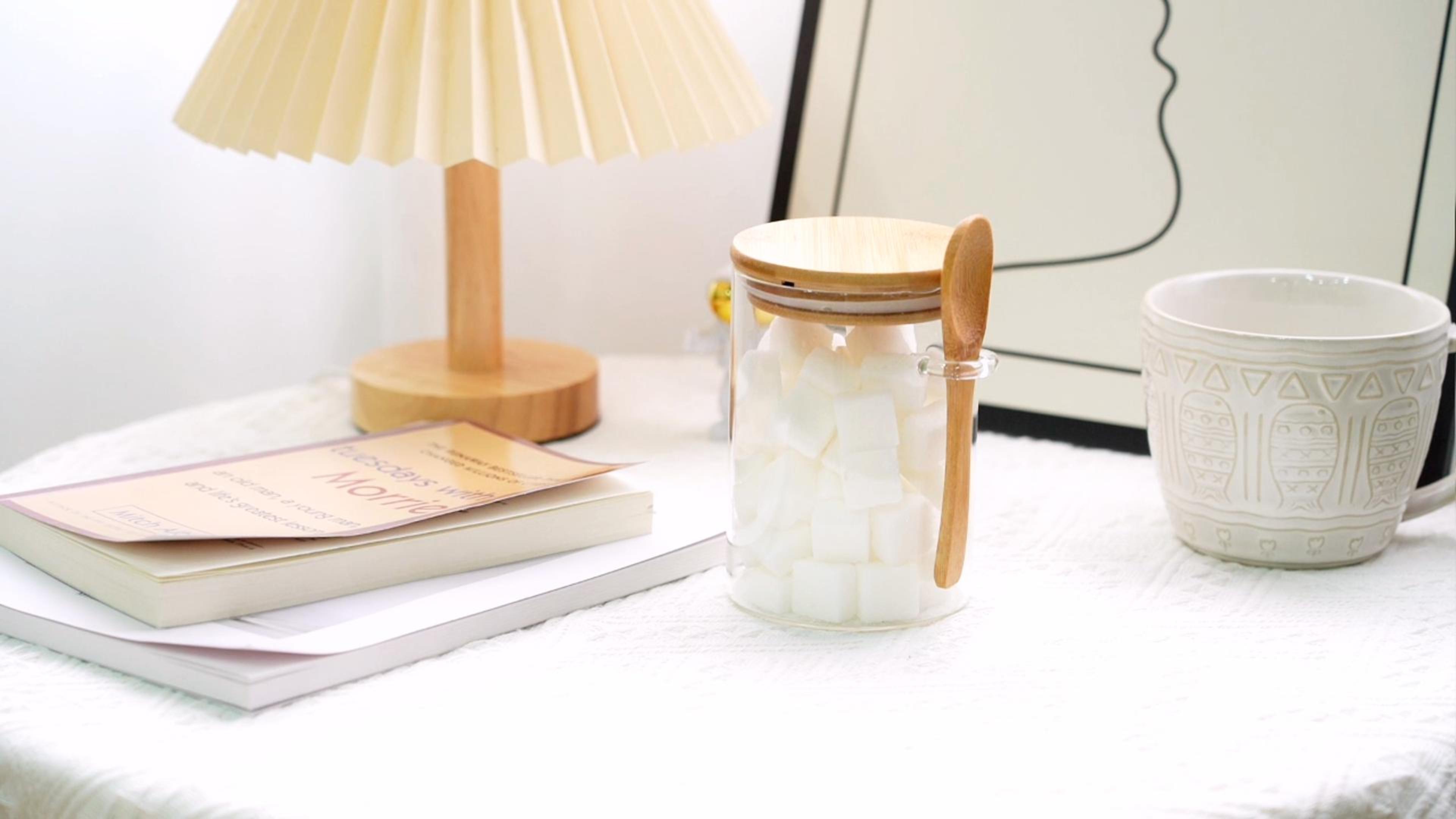 Quald 15oz Glass Sugar Jar With Bamboo Lid & Spoon | Airtight Coffee Bar Canister | Kitchen & Dining Decor