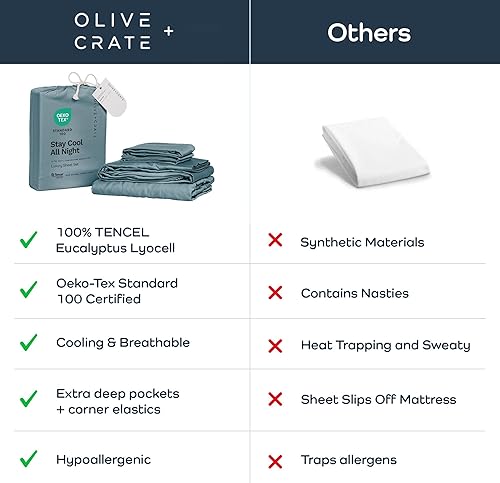 Miniatura 6 de Olive + Crate - Juego de sábanas y fundas de almohada frescas de eucalipto, tamaño matrimonial, 100% fibra Tencel certificada de Austria, ropa de