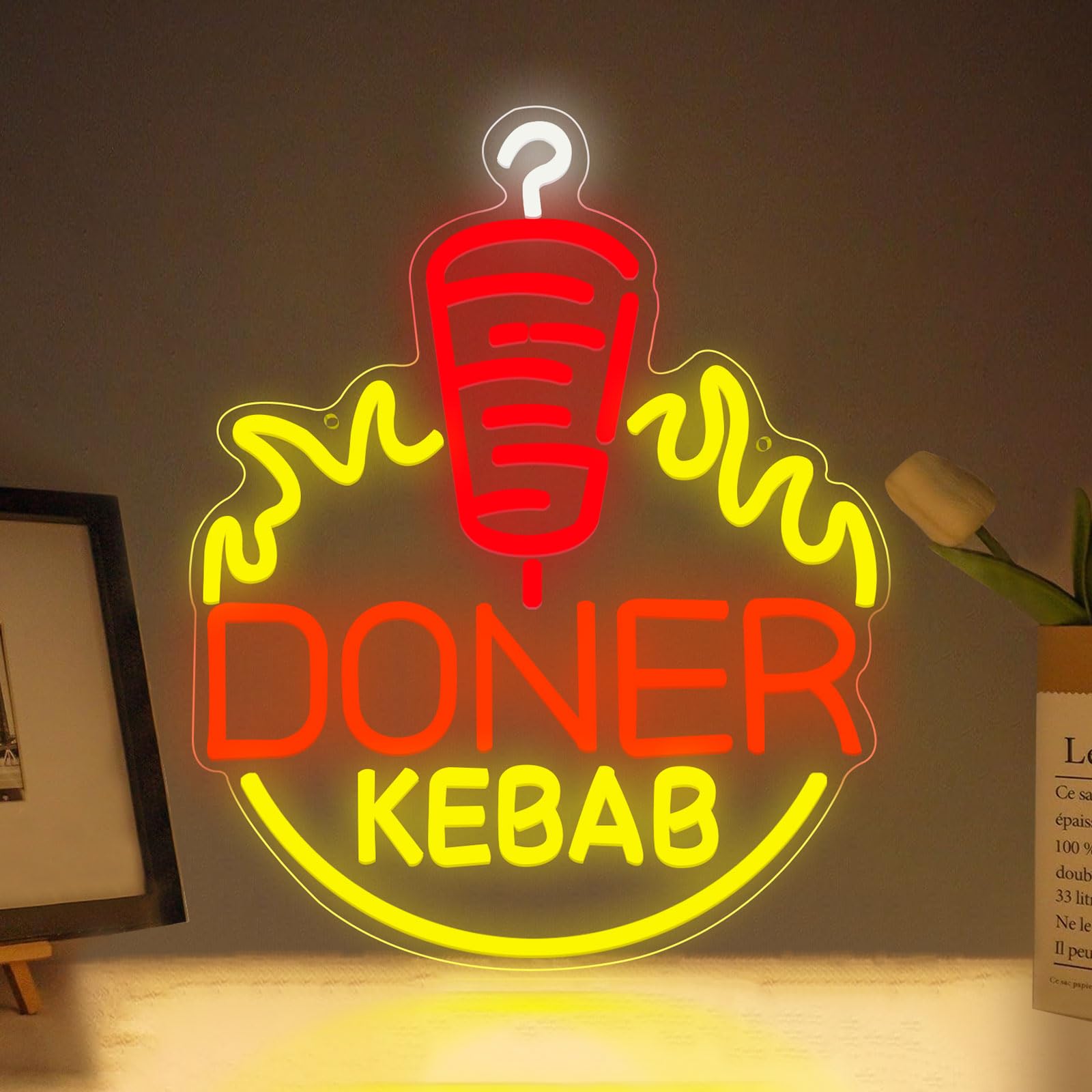 Doner Kebab Neon Sign Colorful Shawarma LED Light Up Grill Bar BBQ Bar Kebab Restaurant Wall Decor For Middle Eastern Food Store Bistro Meat Fast Food Sign — image 1