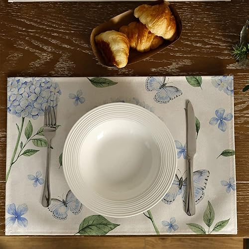 Miniatura 3 de ARKENY Camino de mesa de verano con flores de hortensias de mariposa de 13 x 48 pulgadas decoración de primavera de temporada casa de campo interior