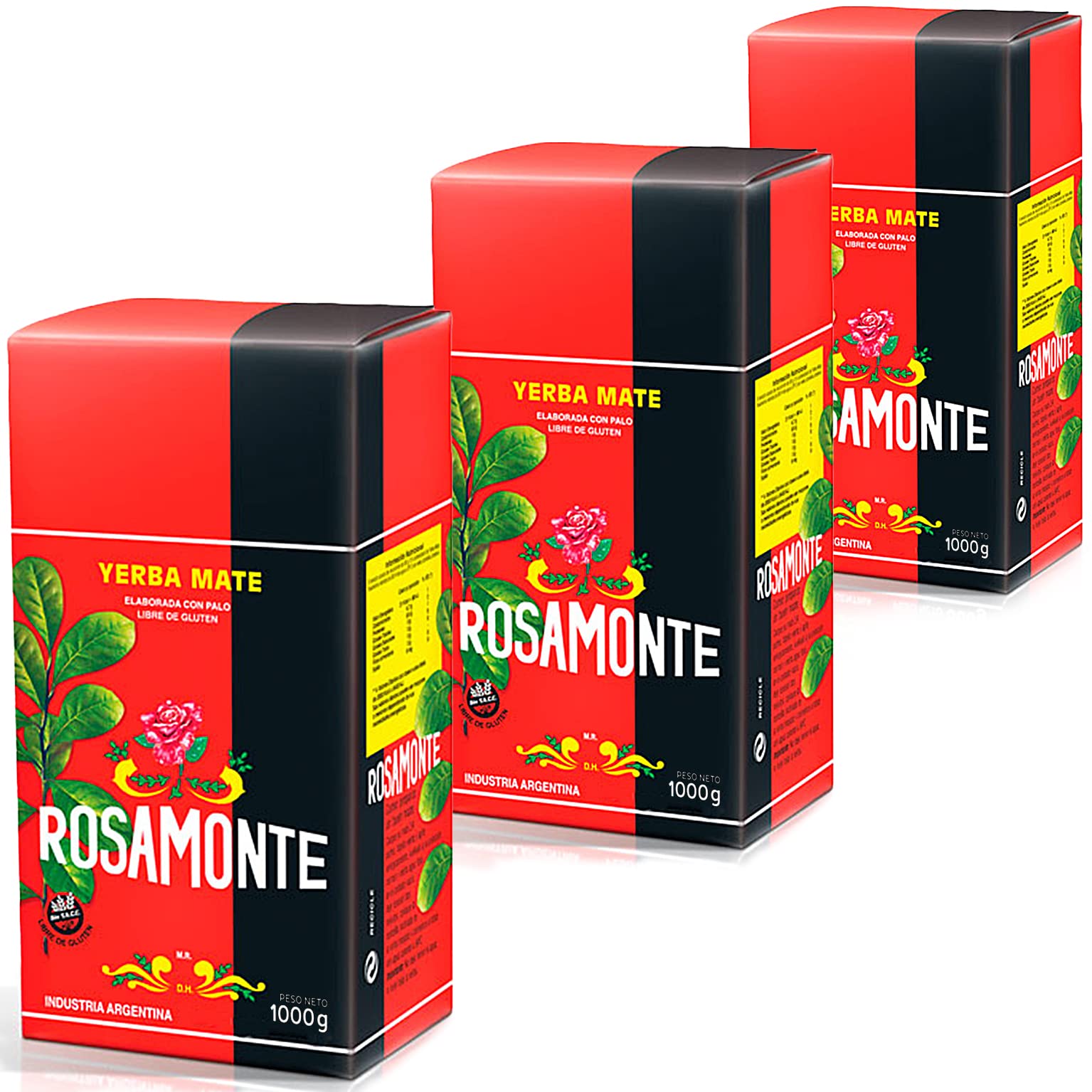 Rosamonte Yerba Mate Herbata Tradycyjny 3kg (1000g x 3) + Próbka (40g):Bogaty w antyoksydanty i witaminy, przyspiesza przemianę materii, bez cukru | Argentyna