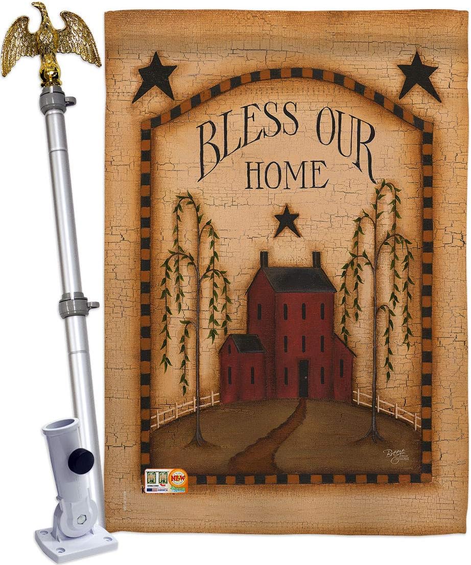 Classic Bless Our Home House Flag Country Living Primitive Farm Western Barn American Rustic Cowboy Rural Ranch Small Decorative Gift Yard Banner Made In USA 28 X 40