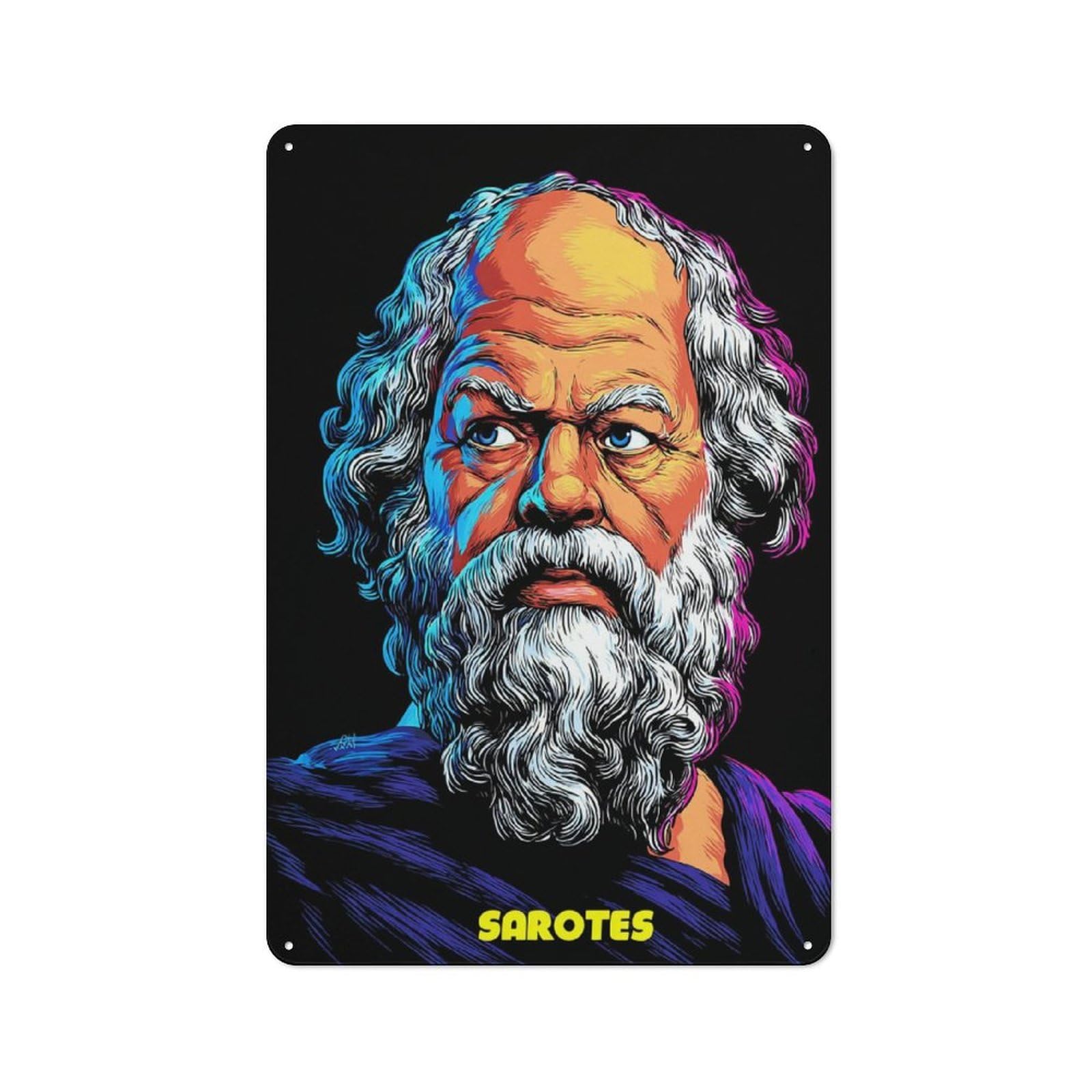 Junmoney Vibrant Portrait Of An Ancient Philosopher Printed Metal Sign 30X20cm For Hobby Room Or Studio, Gift Idea At Christmas For Creative Interior Collectors