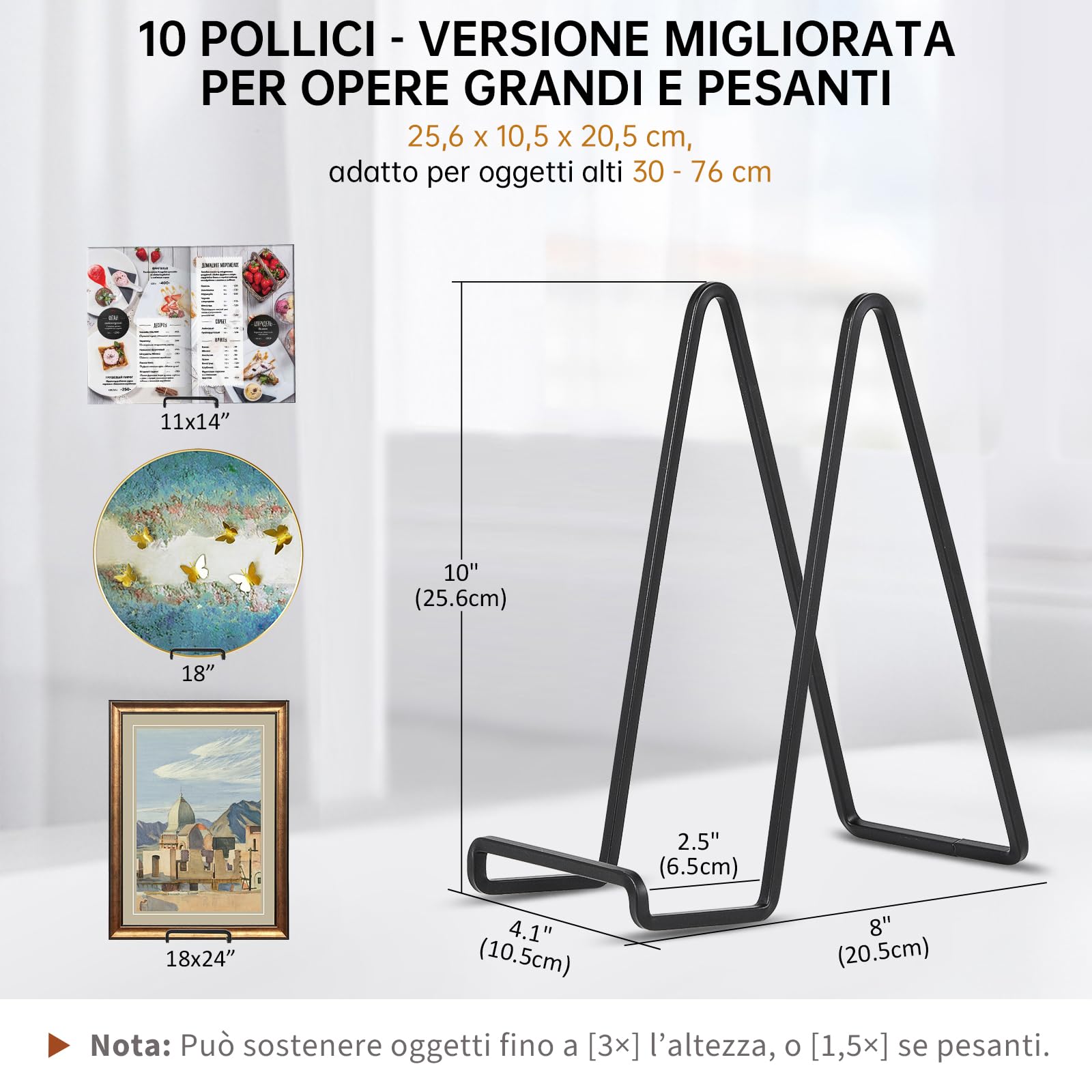 DIDUDIDU Cavalletto, supporto per piatti in Ferro, grande - supporto per piatti - Cavalletti per Tavolo - Espositori per Piatto Decorativo | Cornice Foto | Libri - Nero - 2 pezzi - 25 cm
