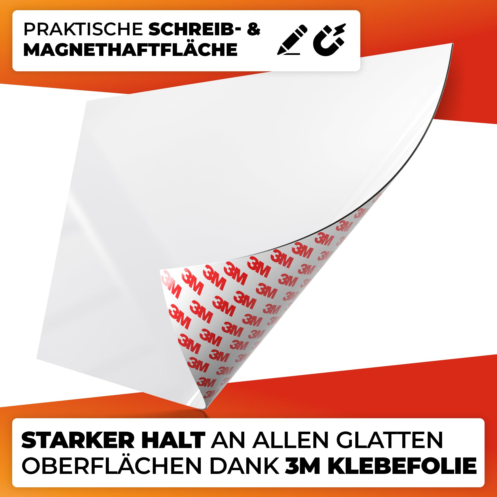 Whiteboard Folie 90x120cm - 3M Magnetfolie selbstklebend - Magnetische Tafelfolie abwischbar - Praktische Ferrofolie Weiß - Whiteboardfolie inkl. 4 Marker, großer Radiergummi und 8 Pins