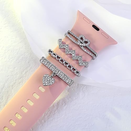Vista 2 de Anillos decorativos de corazón compatibles con correas de silicona de Apple Watch de 1.772 in, 1.732 in, 1.654 in, 1.614 in, 1.575 in, 1.496 in, 7
