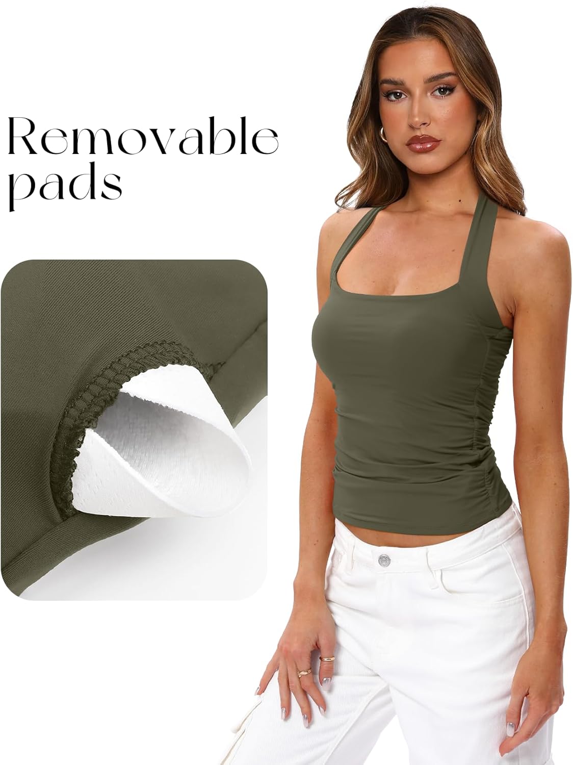 Darong Women's Halter Tank Tops with Built in Bra Double Lined Backless Y2K Shirts 2026 Trendy Going Out Cami - Image 3