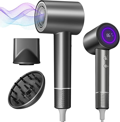 Secador de pelo iónico con difusor, 160000 rpm, portátil, de viaje, 4 calor y 2 modos de alta velocidad, secador de pelo profesional con boquilla