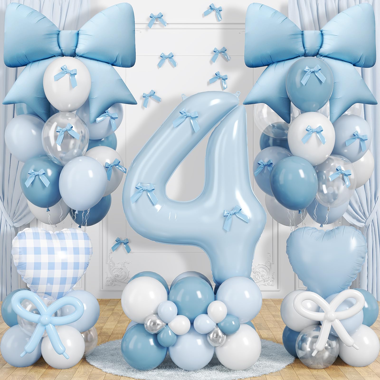 4th Birthday Decorations for Girl, Coquette Blue Bow Birthday Decorations