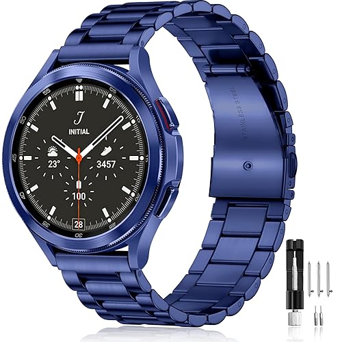 Lerobo Stainless Steel Band Compatible with Samsung Galaxy Watch 8 7 6 5 4 FE 40mm 44mm 45mm/Galaxy Watch 8 Classic 6 4 Classic 43mm 47mm 42mm 46mm, 20mm Metal Replacement Band for Men Women - Blue - Galaxy 7/6/5/4/6 4 Classic/5 Pro/Active 2