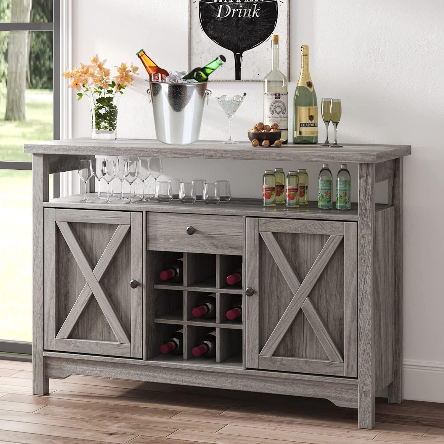 Farmhouse Coffee Bar 47’’ Wine Bar with 9
