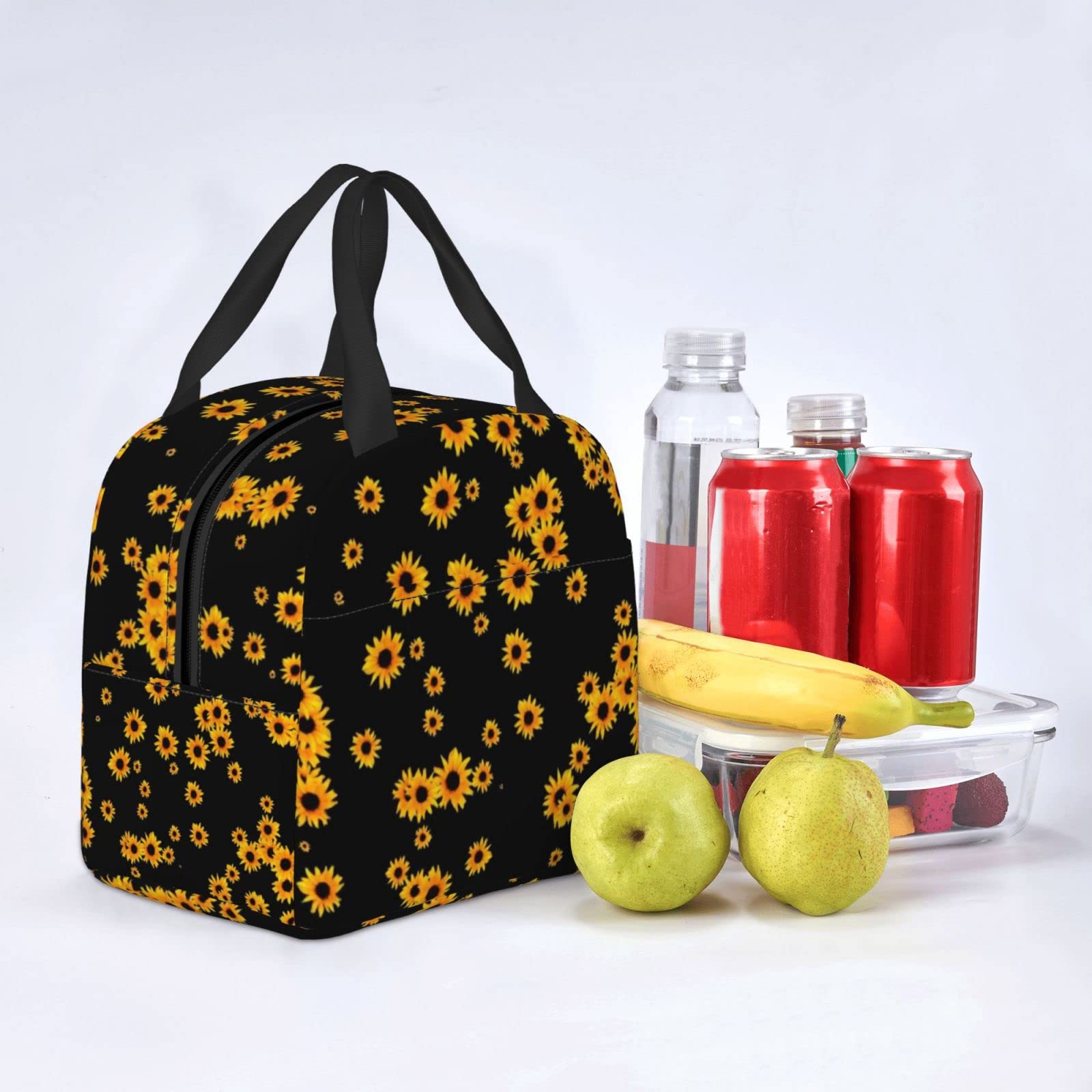 Bolsa de almuerzo isotérmica para mujer con contenedores congelados, caja de almuerzo isotérmica y resistente al agua, diseño de girasol