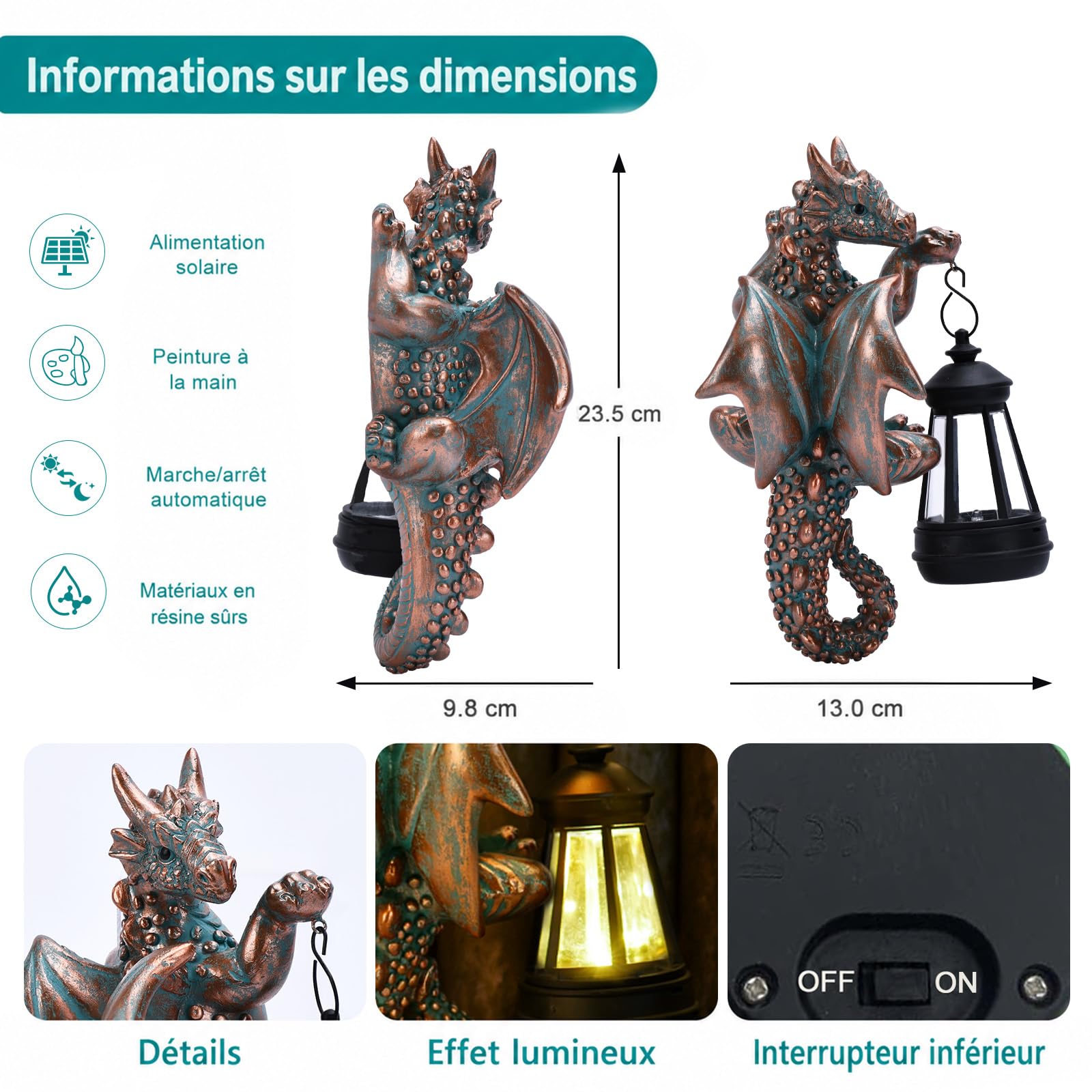Yeomoo Dragon Solaire Suspendu avec éclairage LED pour Jardin extérieur