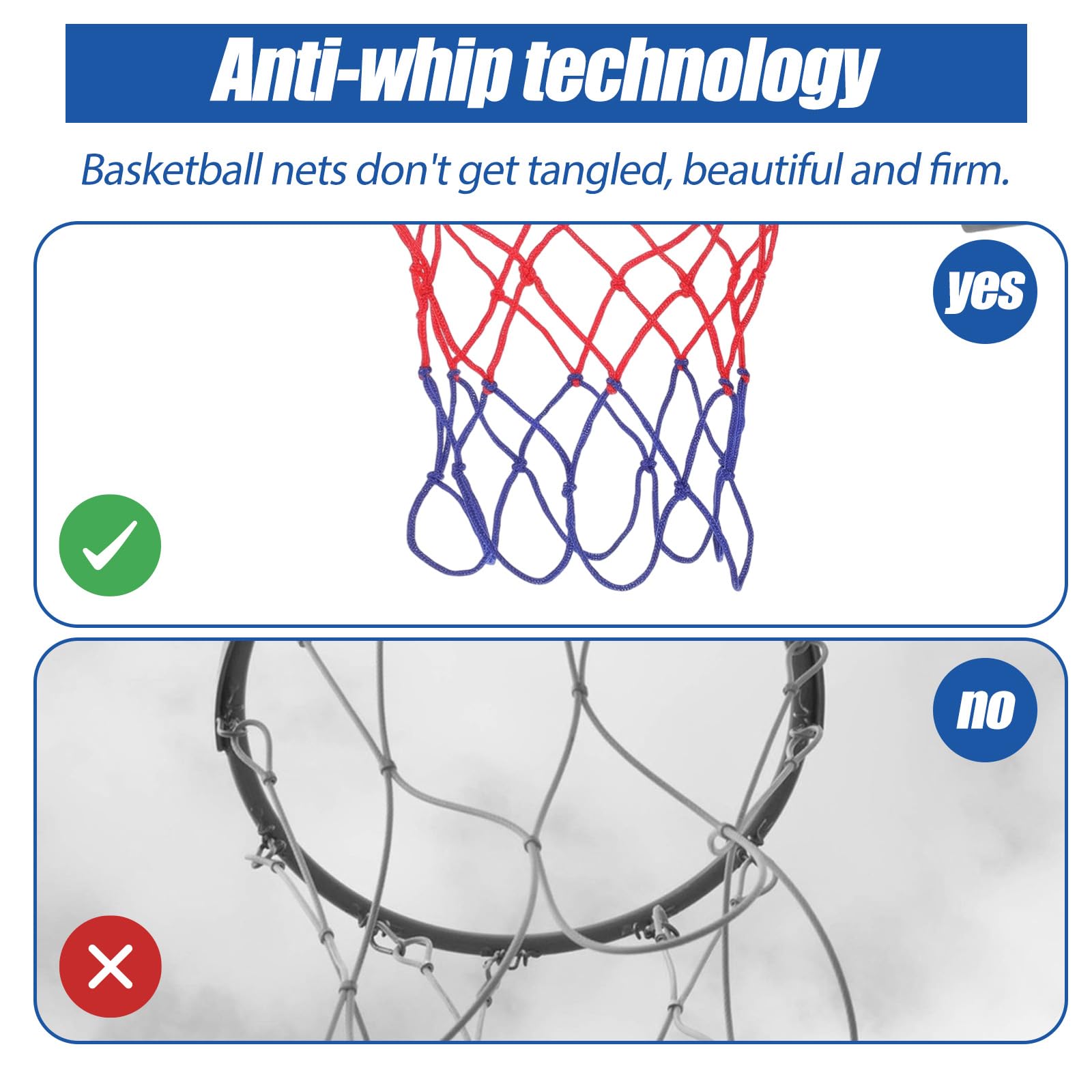 Matwsec Lot de 2 filets de basketball pour panier de basket - 8 passants - Pour montage en intérieur et en extérieur - Convient par tous les temps - 4