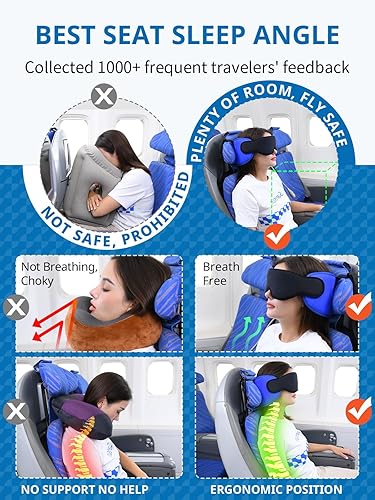 Miniatura 22 de Almohada de viaje para aviones, almohada de avión para vuelo largo, almohada cervical con máscara de ojos para dormir, almohada de viaje portátil