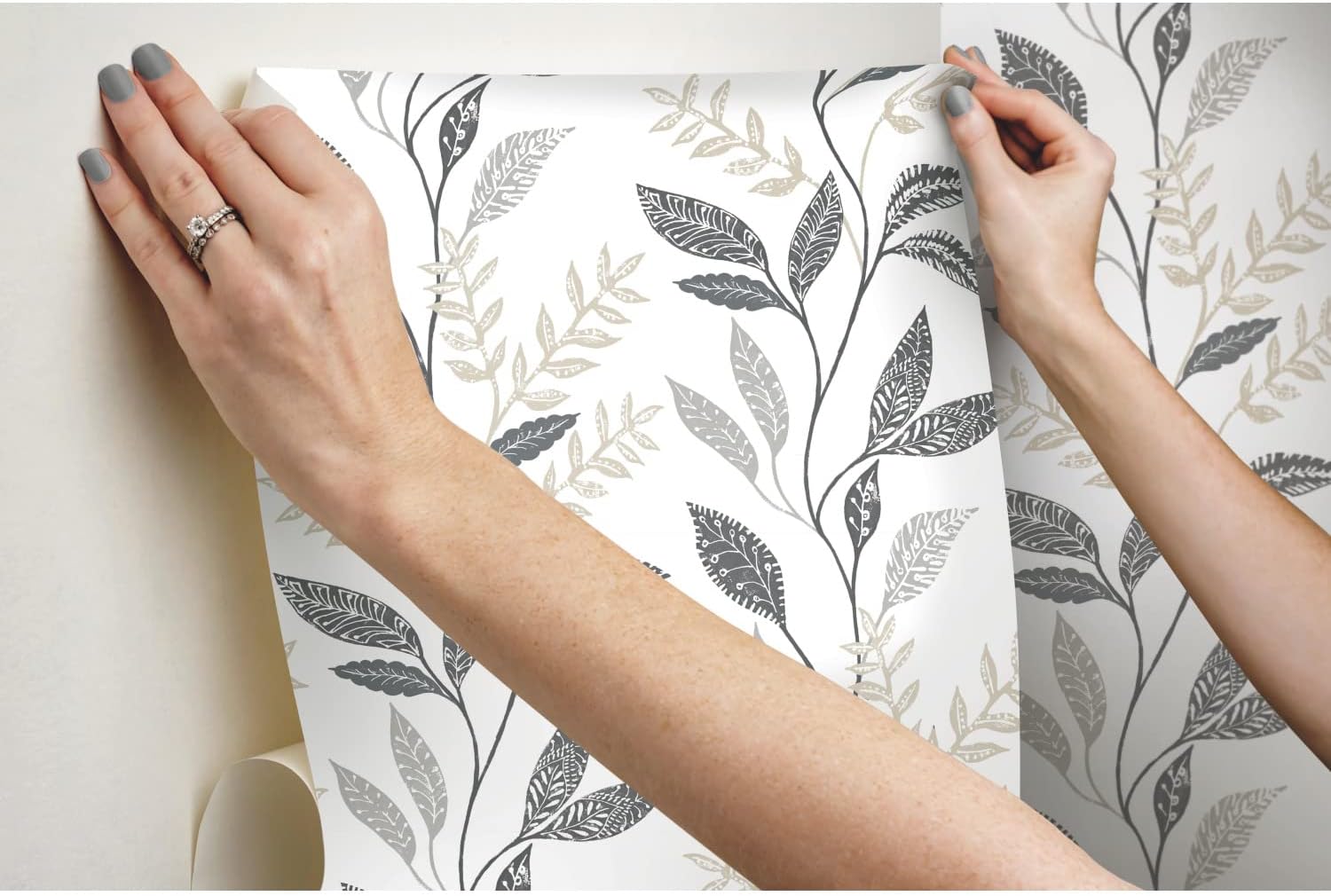 Roommates RMK12178PLW White Cottage Vine Peel and Stick Wallpaper, Grey, Taupe