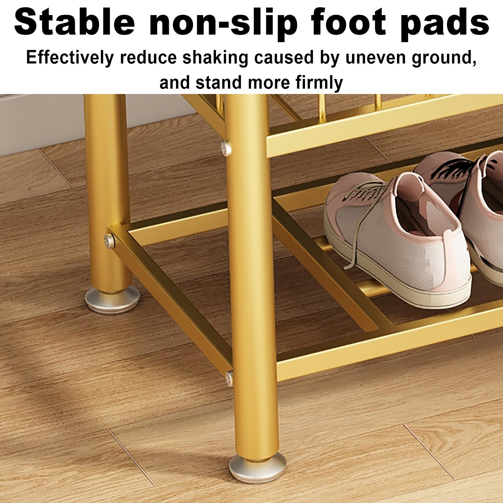 Elegante appendiabiti dorato con scarpiera, 100 cm, autoportante, per ingresso e soggiorno, multifunzionale Perchero Colgador.