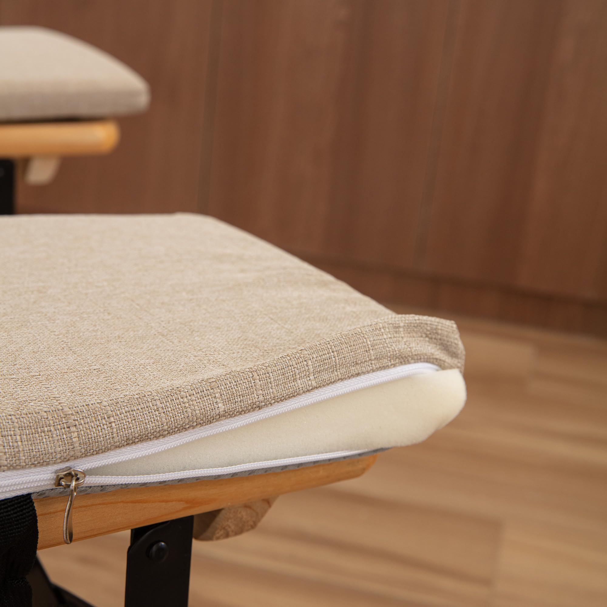 EBETA 2 x Cuscini per panca, Tappetino antiscivolo, Cuscini per panchina da birra in cotone e lino con fibbia, 220 x 25 x 3 cm (Beige)