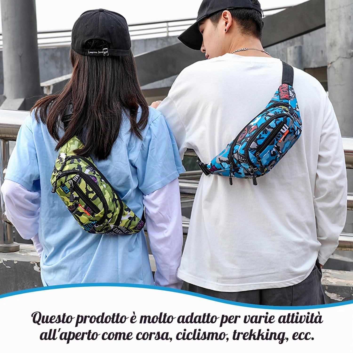 Marsupio Mimetico Da 2 Pezzi, Borsa Portatile Per Telefoni Cellulari, Sportivo, Multiscomparto e Idrorepellente