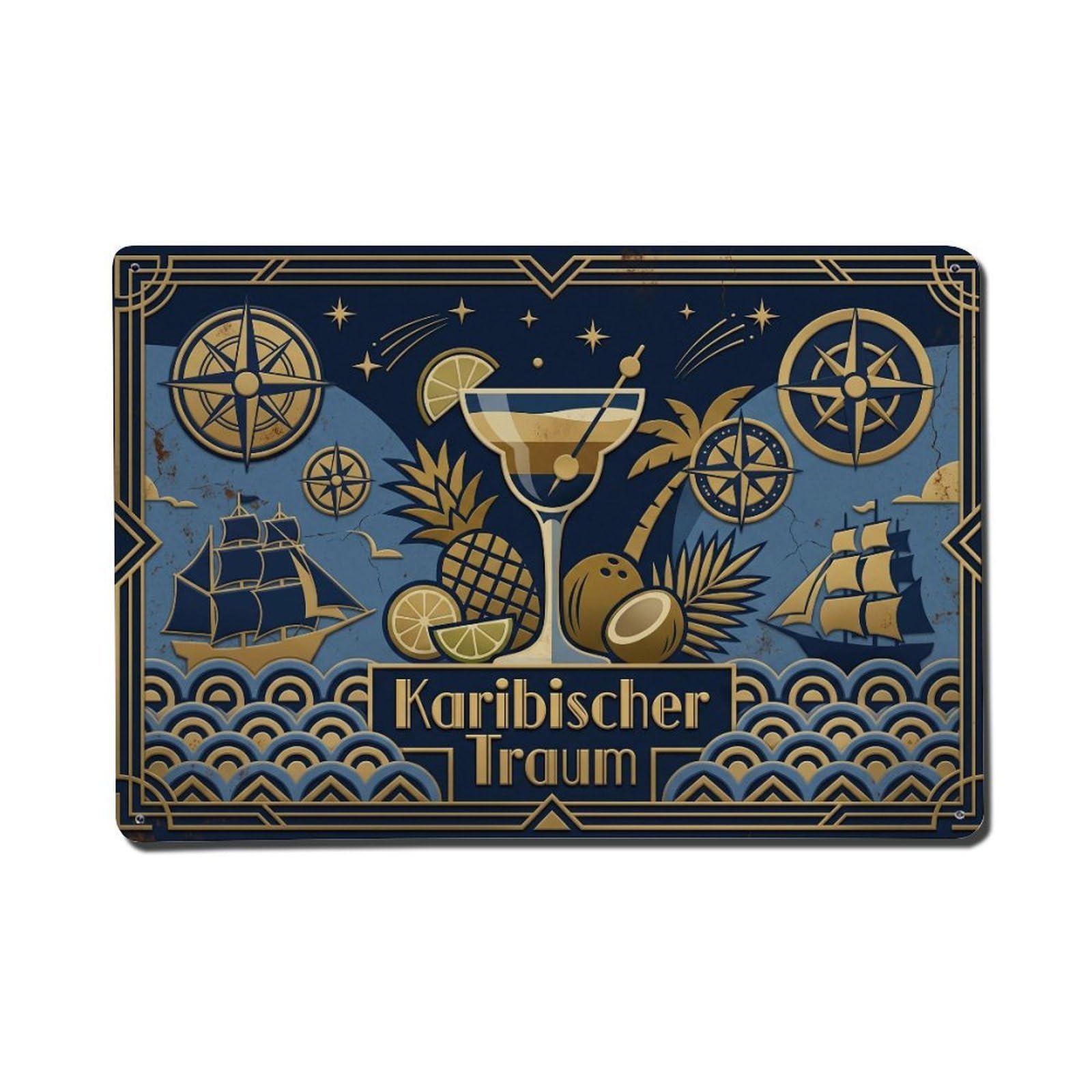 Caribbean Dream Exotic Flavor Signature Cocktail Mixology Metal Tin Sign Plaque Wall Decor for Cafe, Man Cave, Club Bar, Office, Home Garden Round Metal Poster 8x12Inch